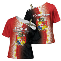 Personalised Tonga Emancipation Day Cross Shoulder Shirt Tongan Ngatu Pattern With Plumeria