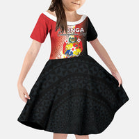 Personalised Tonga Emancipation Day Family Matching Long Sleeve Bodycon Dress and Hawaiian Shirt Tongan Ngatu Pattern With Plumeria LT05 Daughter's Dress Red - Polynesian Pride