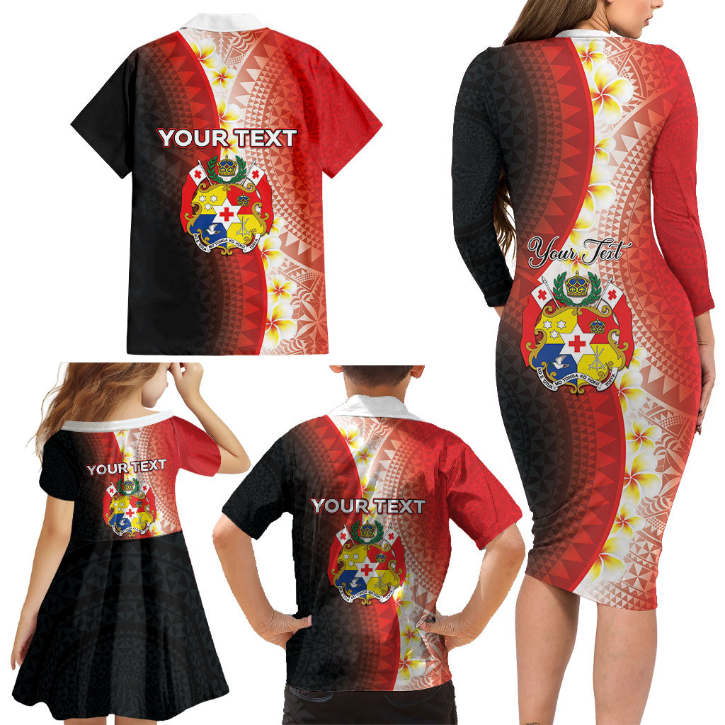 Personalised Tonga Emancipation Day Family Matching Long Sleeve Bodycon Dress and Hawaiian Shirt Tongan Ngatu Pattern With Plumeria LT05 - Polynesian Pride
