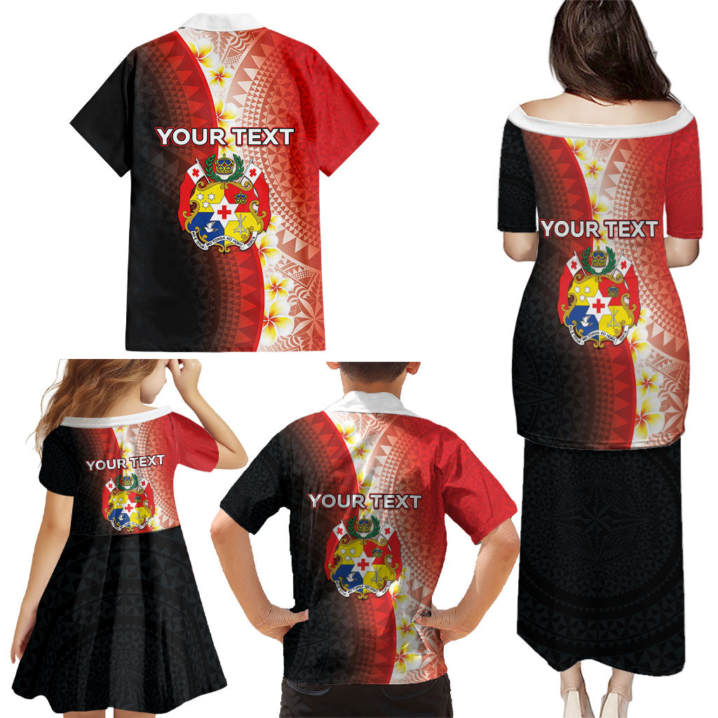 Personalised Tonga Emancipation Day Family Matching Puletasi and Hawaiian Shirt Tongan Ngatu Pattern With Plumeria