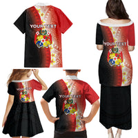 Personalised Tonga Emancipation Day Family Matching Puletasi and Hawaiian Shirt Tongan Ngatu Pattern With Plumeria