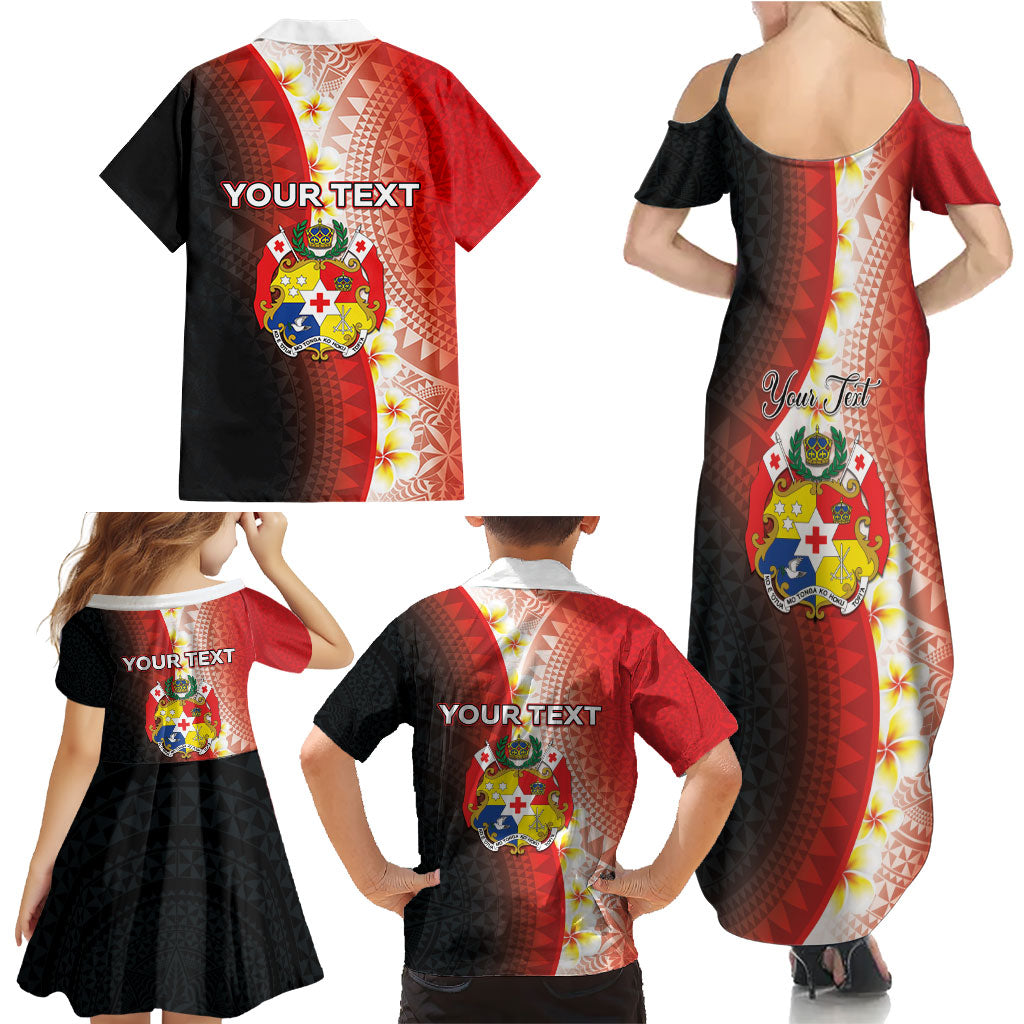 Personalised Tonga Emancipation Day Family Matching Summer Maxi Dress and Hawaiian Shirt Tongan Ngatu Pattern With Plumeria