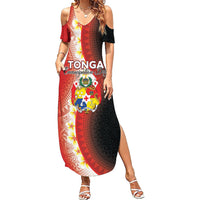 Personalised Tonga Emancipation Day Family Matching Summer Maxi Dress and Hawaiian Shirt Tongan Ngatu Pattern With Plumeria