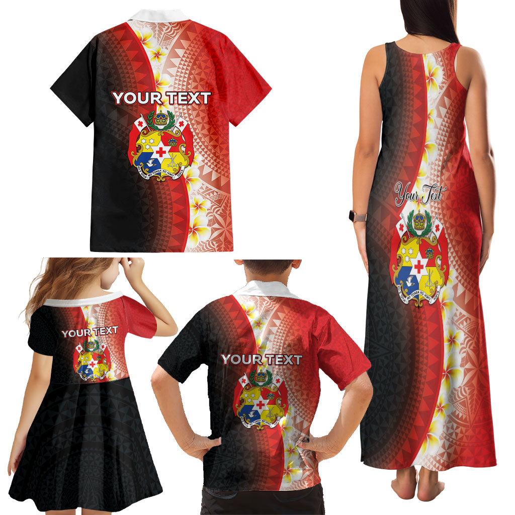 Personalised Tonga Emancipation Day Family Matching Tank Maxi Dress and Hawaiian Shirt Tongan Ngatu Pattern With Plumeria LT05 - Polynesian Pride