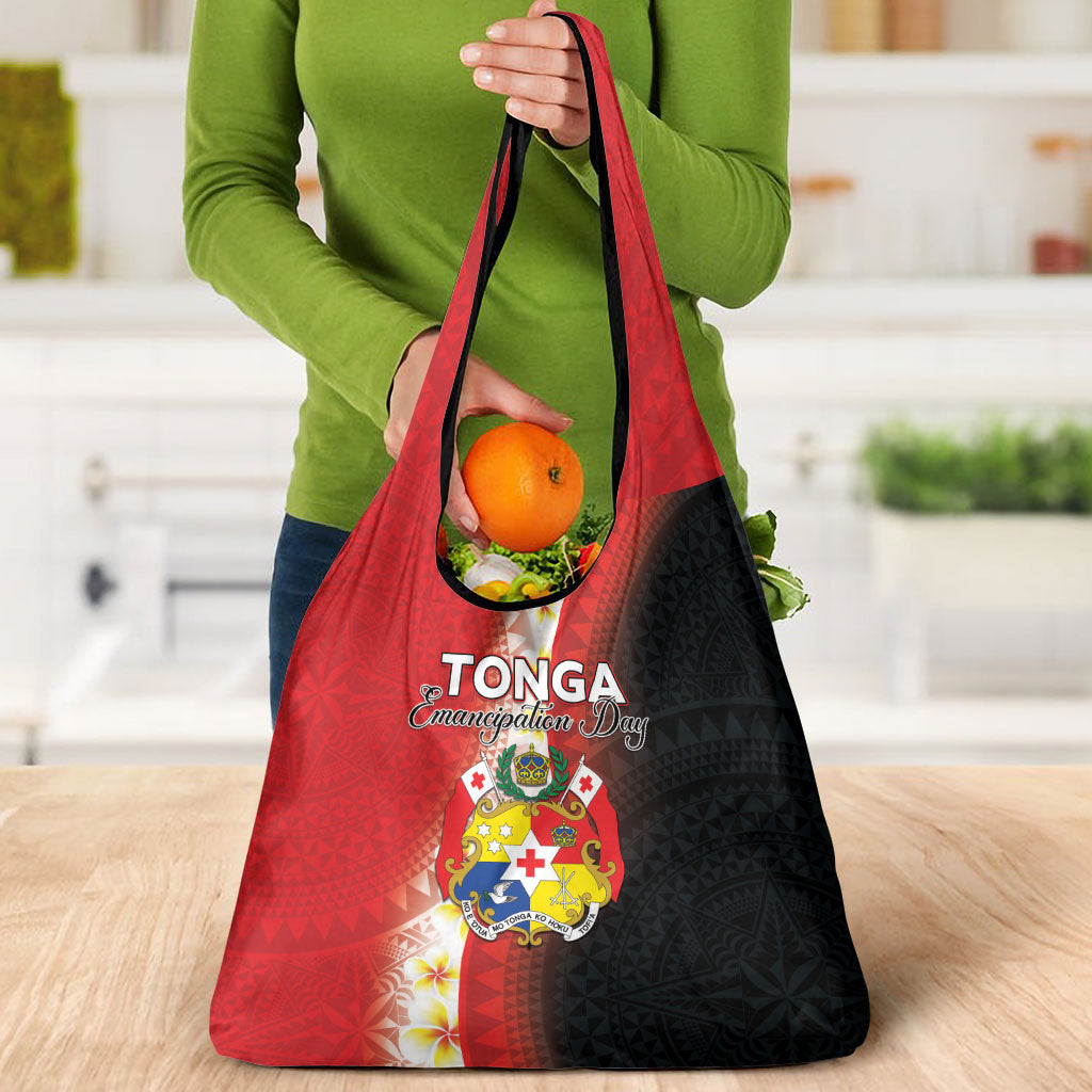 Tonga Emancipation Day Grocery Bag Tongan Ngatu Pattern With Plumeria
