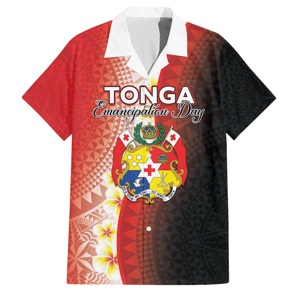 Personalised Tonga Emancipation Day Hawaiian Shirt Tongan Ngatu Pattern With Plumeria