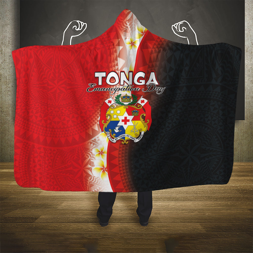 Tonga Emancipation Day Hooded Blanket Tongan Ngatu Pattern With Plumeria