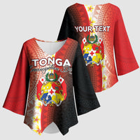 Personalised Tonga Emancipation Day Kimono Sleeve Blouse Tongan Ngatu Pattern With Plumeria