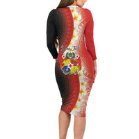 Personalised Tonga Emancipation Day Long Sleeve Bodycon Dress Tongan Ngatu Pattern With Plumeria