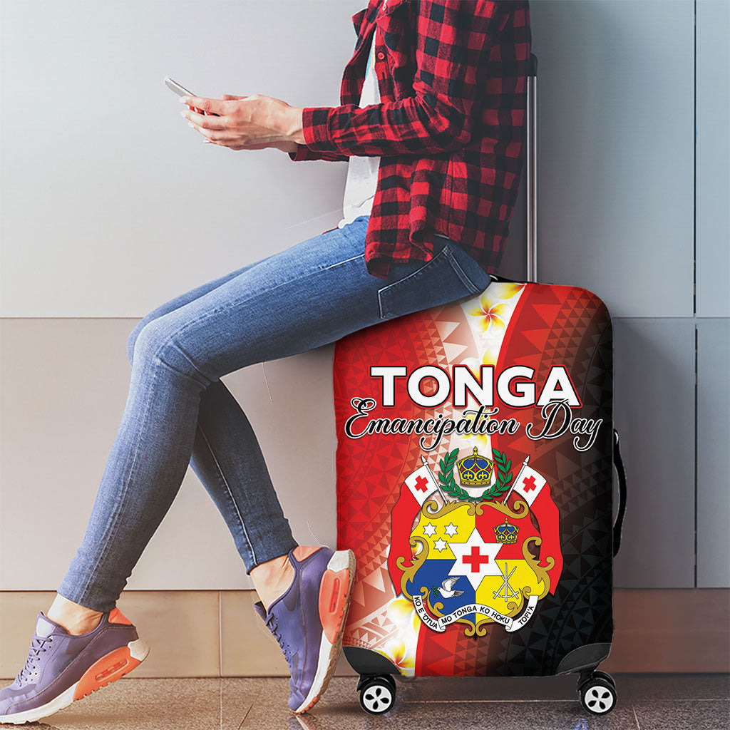 Tonga Emancipation Day Luggage Cover Tongan Ngatu Pattern With Plumeria