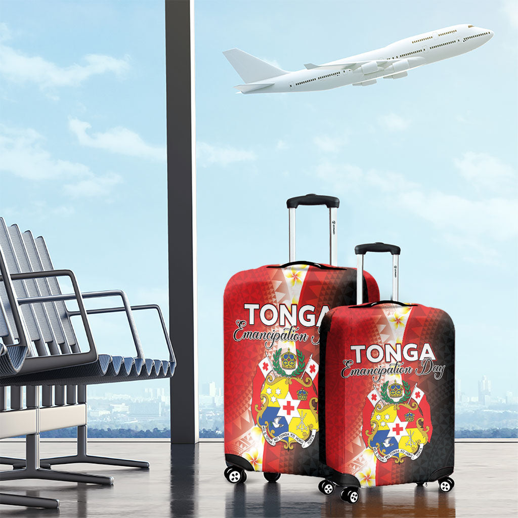 Tonga Emancipation Day Luggage Cover Tongan Ngatu Pattern With Plumeria