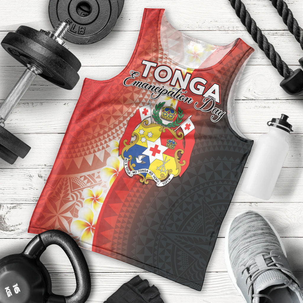 Personalised Tonga Emancipation Day Men Tank Top Tongan Ngatu Pattern With Plumeria