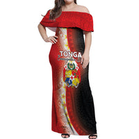 Personalised Tonga Emancipation Day Off Shoulder Maxi Dress Tongan Ngatu Pattern With Plumeria