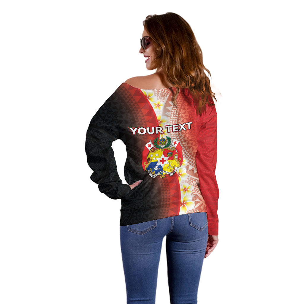 Personalised Tonga Emancipation Day Off Shoulder Sweater Tongan Ngatu Pattern With Plumeria