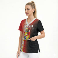 Personalised Tonga Emancipation Day Scrub Top Tongan Ngatu Pattern With Plumeria
