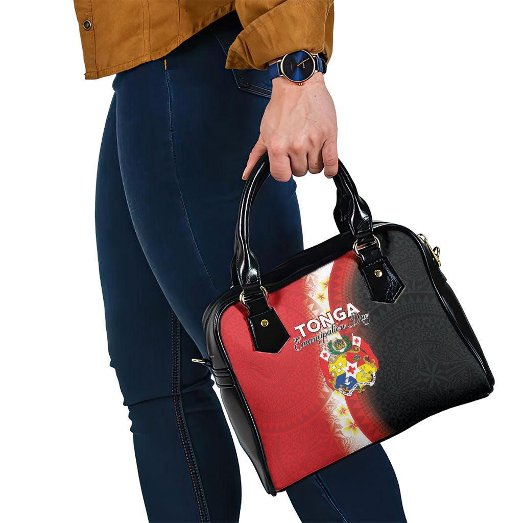 Tonga Emancipation Day Shoulder Handbag Tongan Ngatu Pattern With Plumeria