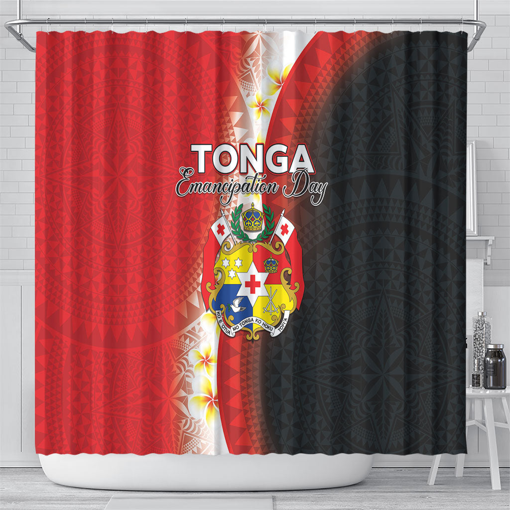 Tonga Emancipation Day Shower Curtain Tongan Ngatu Pattern With Plumeria
