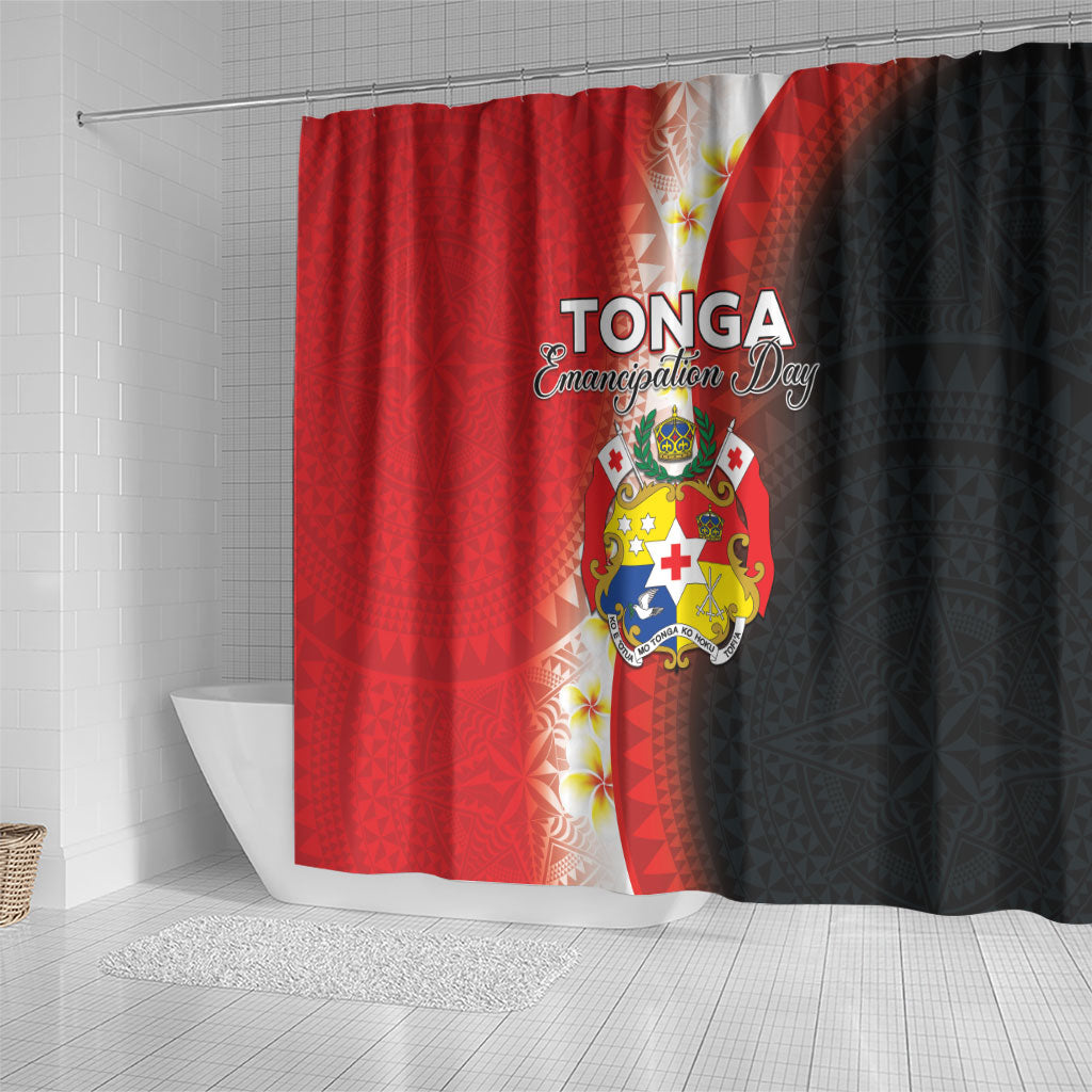Tonga Emancipation Day Shower Curtain Tongan Ngatu Pattern With Plumeria