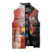 Personalised Tonga Emancipation Day Sleeveless Puffer Jacket Tongan Ngatu Pattern With Plumeria