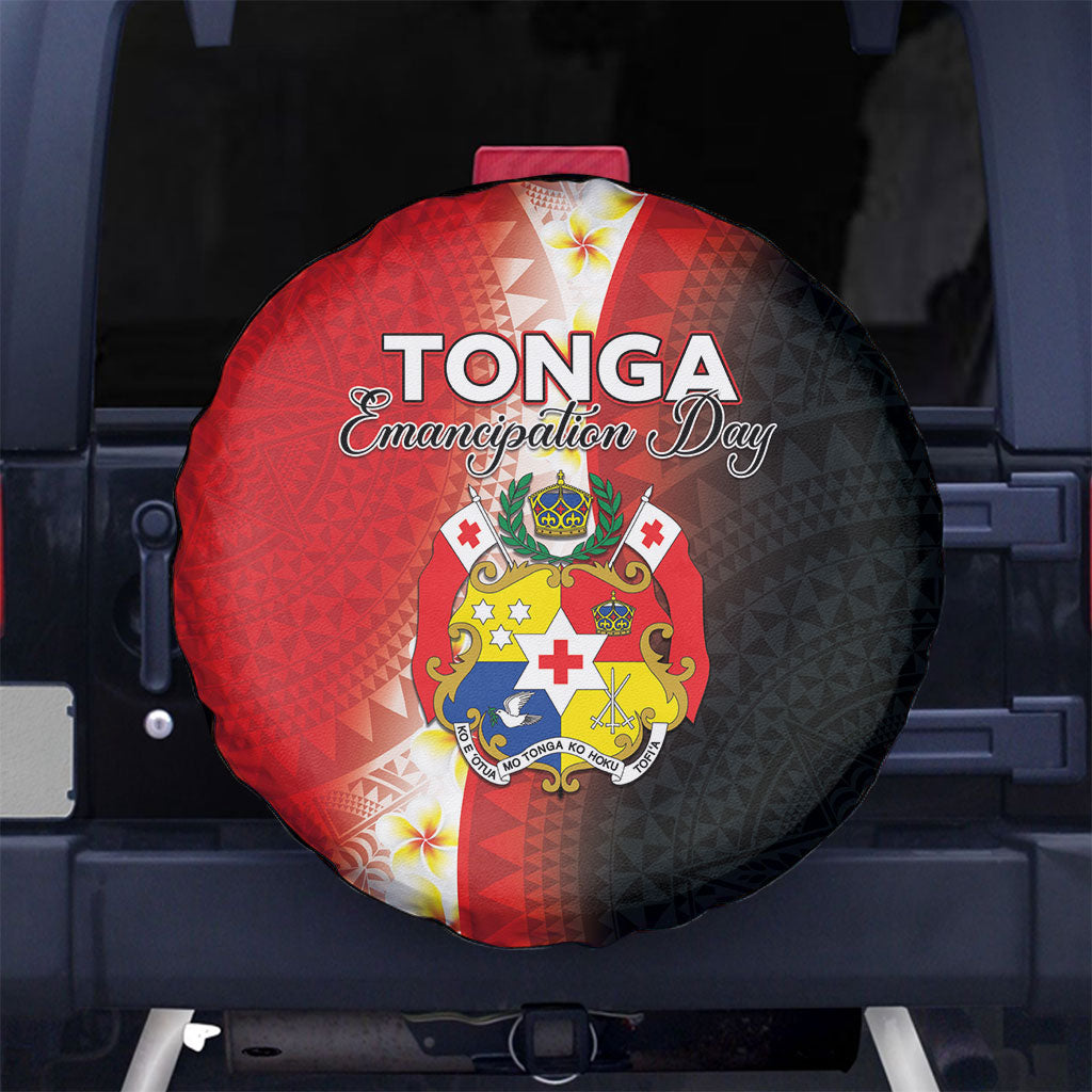 Tonga Emancipation Day Spare Tire Cover Tongan Ngatu Pattern With Plumeria