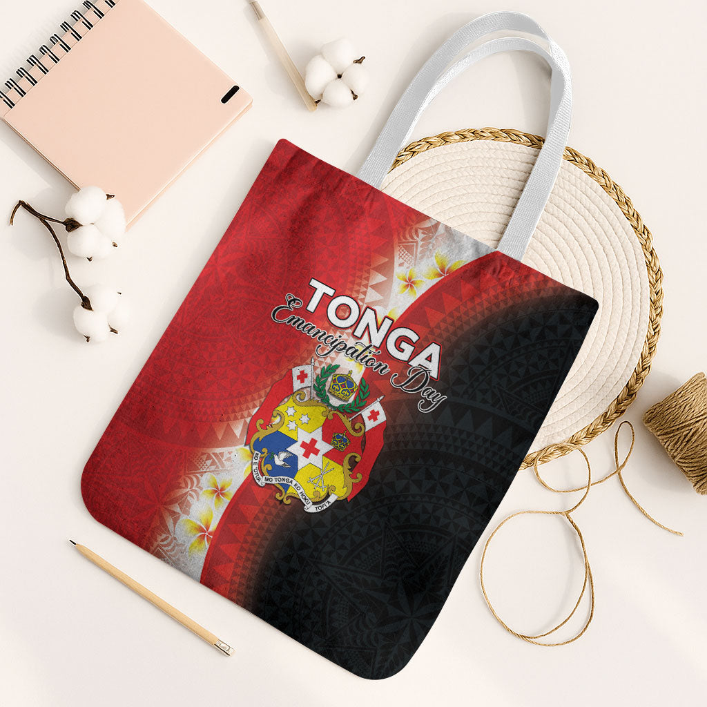 Tonga Emancipation Day Tote Bag Tongan Ngatu Pattern With Plumeria