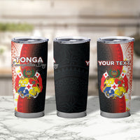 Personalised Tonga Emancipation Day Tumbler Cup Tongan Ngatu Pattern With Plumeria