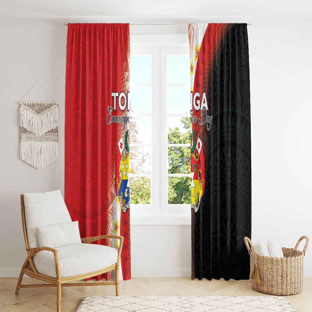 Tonga Emancipation Day Window Curtain Tongan Ngatu Pattern With Plumeria