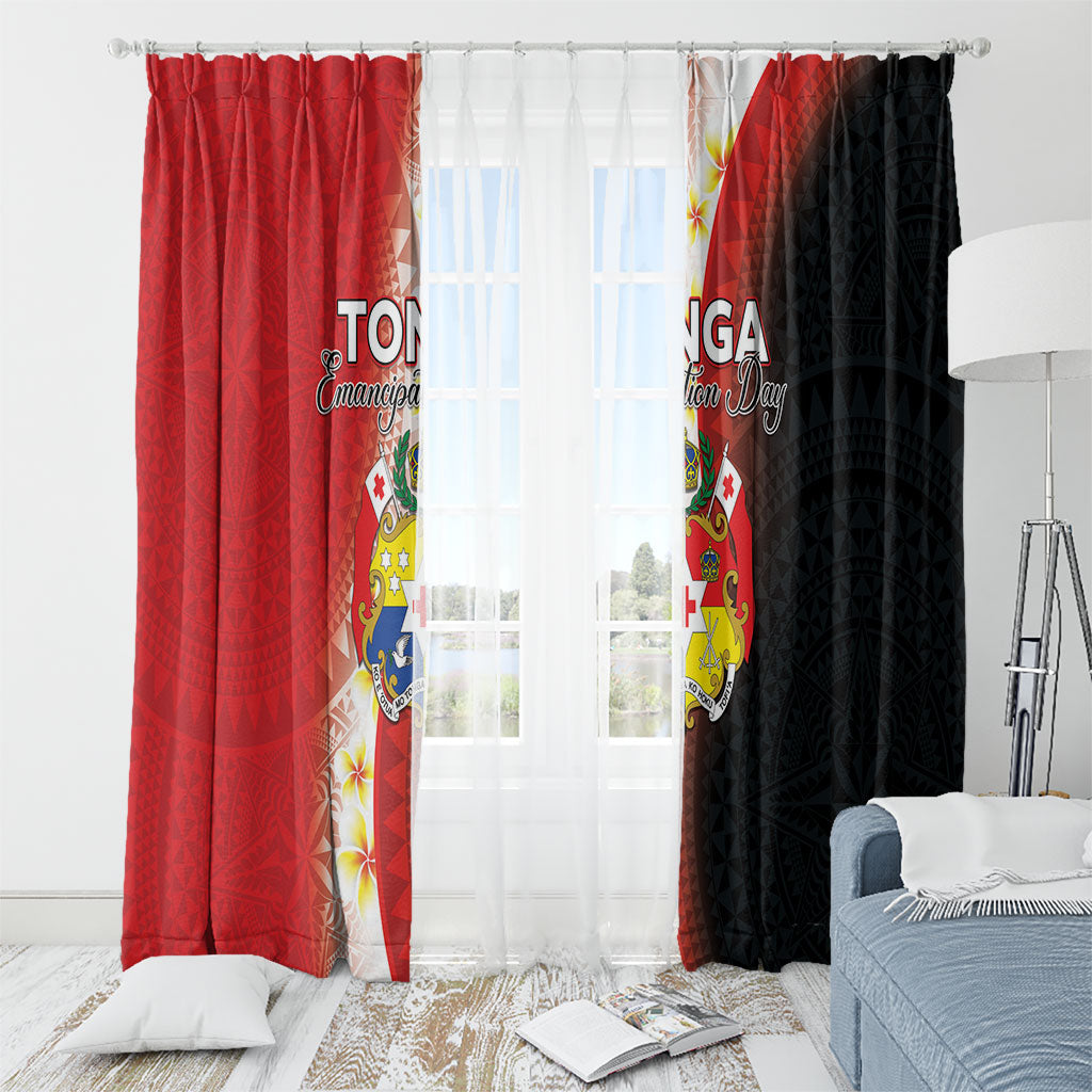 Tonga Emancipation Day Window Curtain Tongan Ngatu Pattern With Plumeria