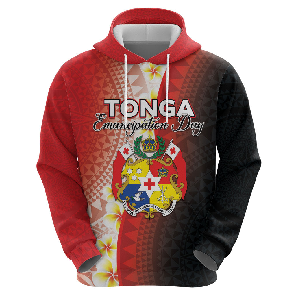 Personalised Tonga Emancipation Day Zip Hoodie Tongan Ngatu Pattern With Plumeria