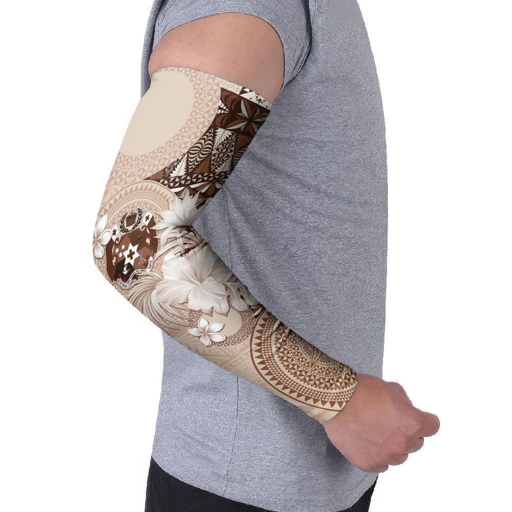 Tonga Ngatu Motifs Arm Sleeves With Coat Of Arms Beige