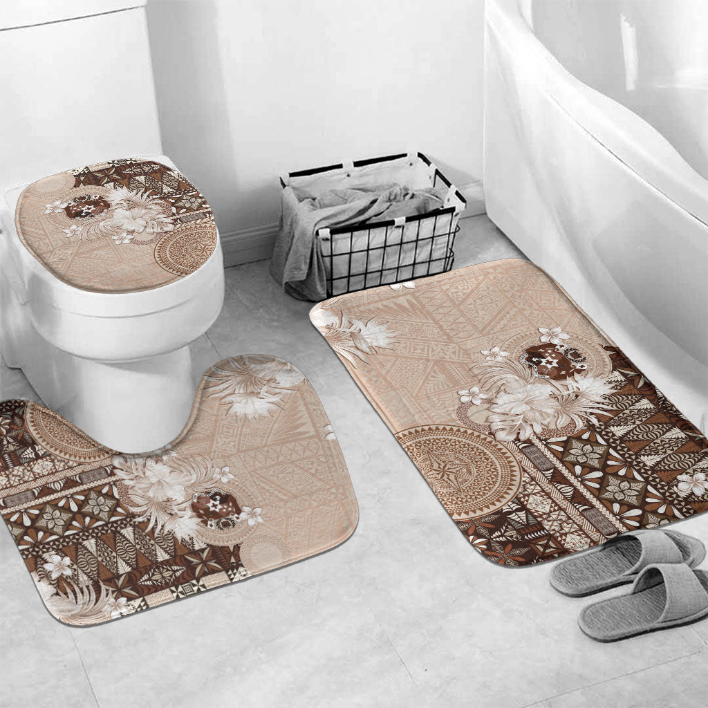 Tonga Ngatu Motifs Bathroom Set With Coat Of Arms Beige