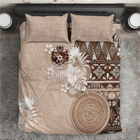 Tonga Ngatu Motifs Bedding Set With Coat Of Arms Beige