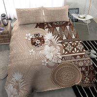 Tonga Ngatu Motifs Bedding Set With Coat Of Arms Beige