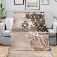 Tonga Ngatu Motifs Blanket With Coat Of Arms Beige