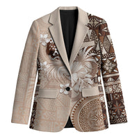Tonga Ngatu Motifs Blazer With Coat Of Arms Beige