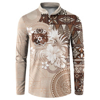 Tonga Ngatu Motifs Button Sweatshirt With Coat Of Arms Beige