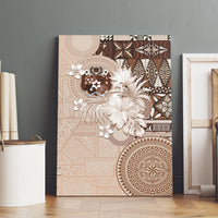 Tonga Ngatu Motifs Canvas Wall Art With Coat Of Arms Beige