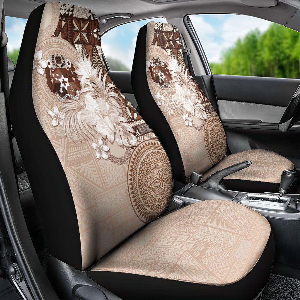 Tonga Ngatu Motifs Car Seat Cover With Coat Of Arms Beige