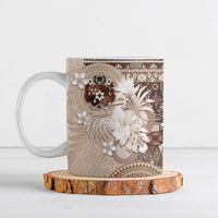 Tonga Ngatu Motifs Ceramic Mug With Coat Of Arms Beige