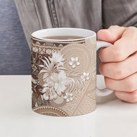 Tonga Ngatu Motifs Ceramic Mug With Coat Of Arms Beige