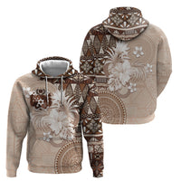 Tonga Ngatu Motifs Hoodie With Coat Of Arms Beige