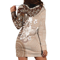 Tonga Ngatu Motifs Hoodie Dress With Coat Of Arms Beige LT05 - Polynesian Pride