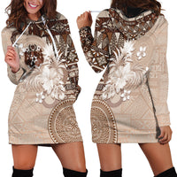Tonga Ngatu Motifs Hoodie Dress With Coat Of Arms Beige LT05 - Polynesian Pride