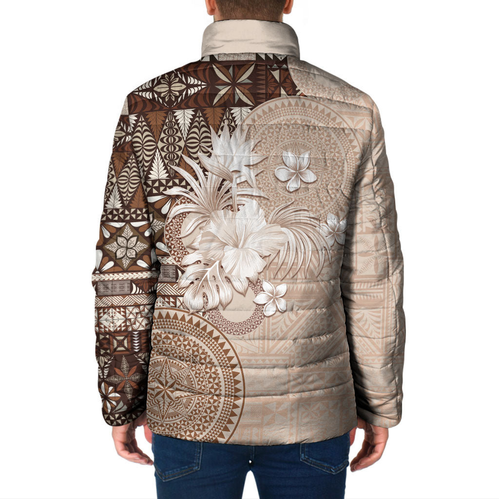 Tonga Ngatu Motifs Padded Jacket With Coat Of Arms Beige