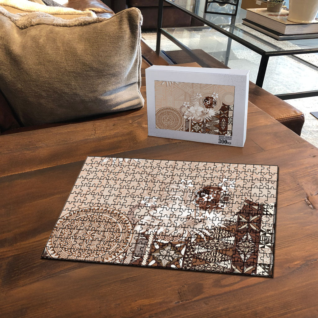 Tonga Ngatu Motifs Puzzle With Coat Of Arms Beige