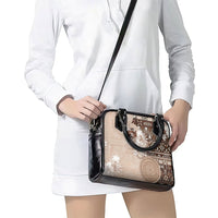 Tonga Ngatu Motifs Shoulder Handbag With Coat Of Arms Beige