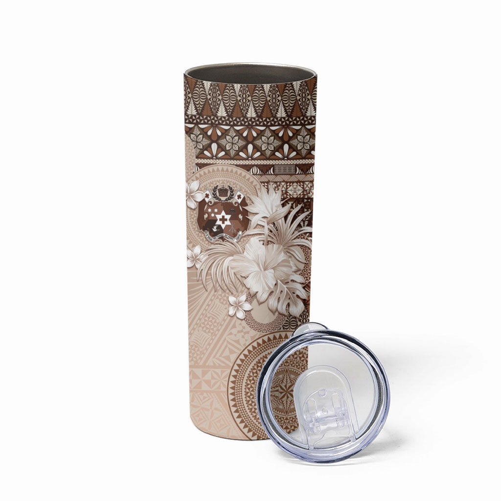 Tonga Ngatu Motifs Skinny Tumbler With Coat Of Arms Beige