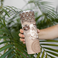 Tonga Ngatu Motifs Skinny Tumbler With Coat Of Arms Beige