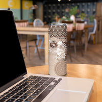 Tonga Ngatu Motifs Skinny Tumbler With Coat Of Arms Beige