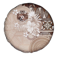 Tonga Ngatu Motifs Spare Tire Cover With Coat Of Arms Beige